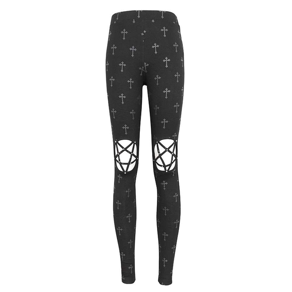 Devil Fashion - Star-shaped hollow out Knee, cross printing Gamaschen - Schwarz